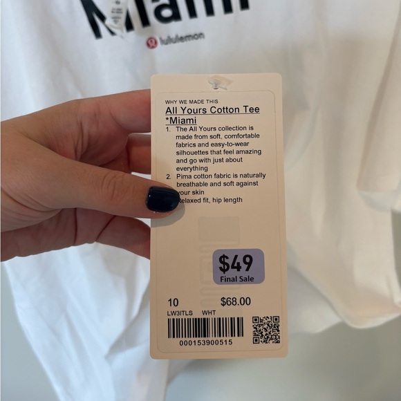 NWT Lululemon All Yours Cotton Tee White Miami Size 10 - Picture 3 of 5